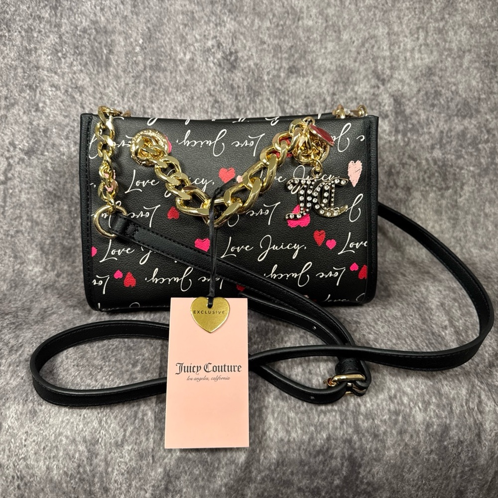 NEW Juicy Couture Love Letter Mini Tote Crossbody Black Multi Bag